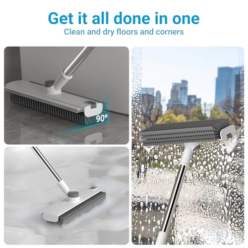 Image of Pool Scrub Brush with 52 inch Pole, 3 in 1 Pool Cleaning Brush with Squeegee, Floor Scrub Brush with Long Handle, Deck Brush for Swimming Pool Tile Wall Patio Concrete White