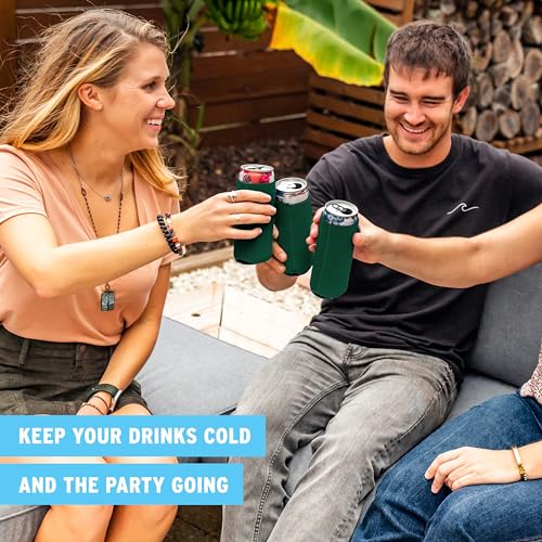 Image of Slim Can Cooler Sleeves (14-Pack) Soft Slim Can Koolie for White Claw Seltzer & Slim Beer - HTV Blanks for Vinyl Projects - Skinny Can Koolies Bulk - Tall Can Coolies for Slim Cans (Forest Green)