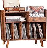 UODERS Record Player Stand, Large Record Player Table Cabinet with Open Vinyl Storage and Display Shelf Holds up to 350 Albums, Mid Century Wood Turntable for Living Room, Bedroom (Brown)