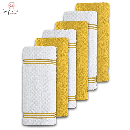 Infinitee Xclusives Premium Yellow Kitchen Towels [Pack Of 6] 15 X 25 Inches 100% Cotton Highly Absorbent Dish Towels For Kitchen, Drying Dishes, And Household Cleaning #TOP2