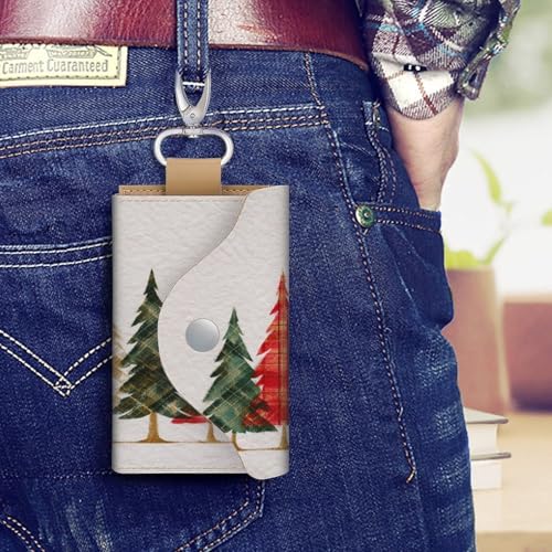 Row of Christmas Trees Key Holder Bag PU Leather ID Card Holder Keychains Case Cover for Men Women4