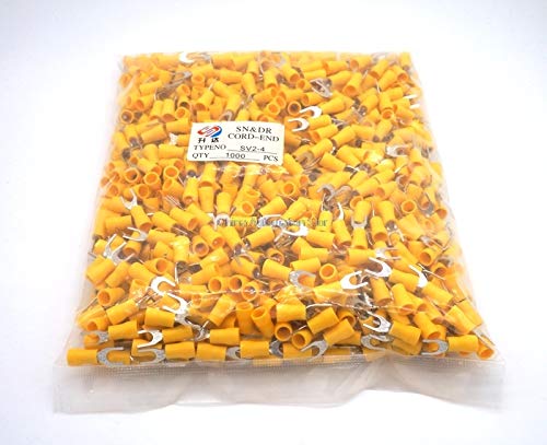 Davitu 1000Pcs SV2-4 Furcate Pre-Insulating Fork Spade 16-14AWG Wire Crimp Terminals Connector