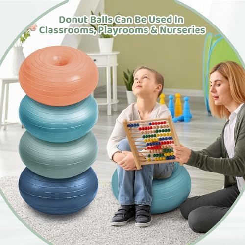 Image of Lewtemi 4 Pcs Flexible Seating for Classroom Elementary, 20'' Yoga Inflatable Ball Chair for Kids, Wobble Chair Donut Ball Chairs with Inflator for Student Sensory Balance Exercise (Morandi Color)