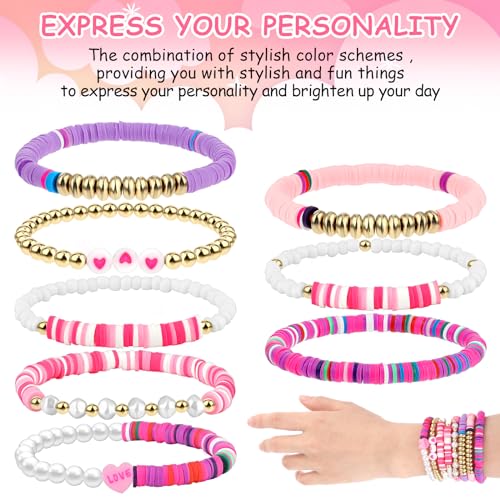 Grevosea 571227_1_DSLFSQMU Cute Preppy Heishi Friendship Bracelets Stack Set, Girls Fashion, Surfer Bead Women Bracelet Stretch, Adjustable Colorful Beaded Set thumb #2