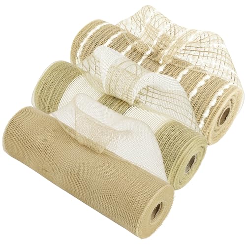 HUIHUANG Rustic Burlap Deco Mesh Ribbon (3 Rolls)