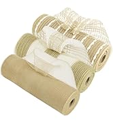 HUIHUANG 3 Rolls Rustic Burlap Deco Mesh Decorative Mesh Ribbon 10 inch Rolls Natural Farmhouse W...
