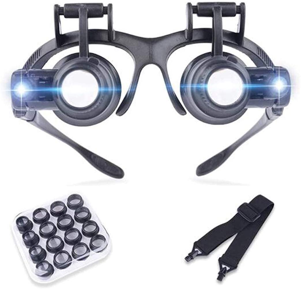 asdchZen Headband Magnifier,Handheld Digital Magnifier,2.5X 4X 6X 8X 10X 15X 20X 25X Headband Magnifier Glasses With Led Lamp Light Hands Free Magnifying Glasses Adjustable For Hobby,E