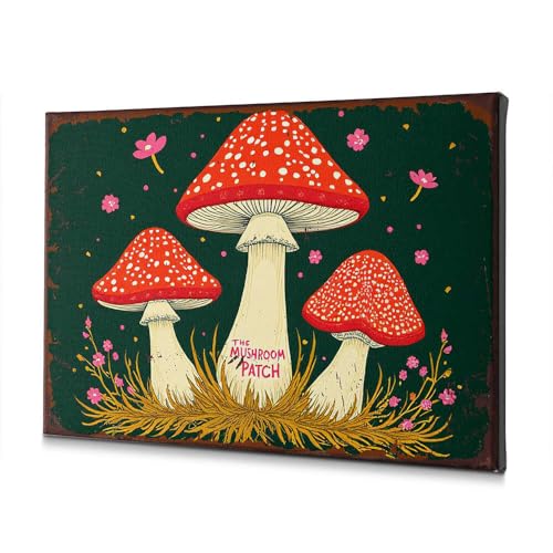 Toile champignons rouges pour décoration chambre enfant nature de 20x30 cm