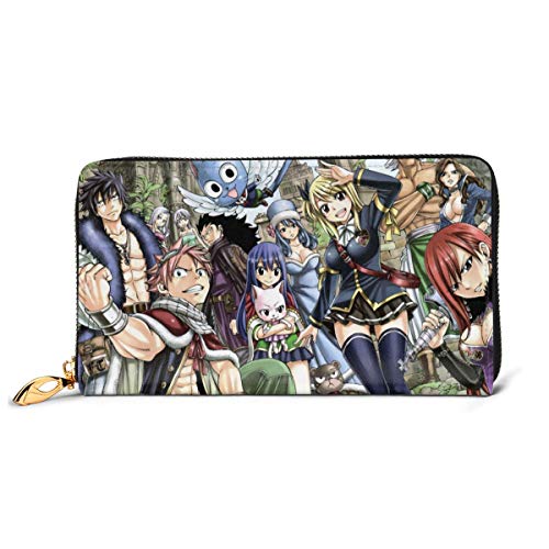 Preisvergleich Produktbild Fairy Tail Geldbörse aus echtem Leder, mit Reißverschluss, Münzfach, Kartenhalter, Organizer, Clutch, großes Fassungsvermögen für Männer und Frauen