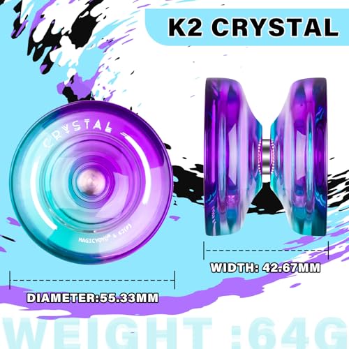 Image of MAGICYOYO K2 Crystal Responsive Yoyo for Kids Beginners with Extra Unresponsive Yo Yo Bearing, Professional Plastic Trick Yo Yo for Adults+12 Stings+Bearing Removal Tool+Storage Bag(Green Purple)