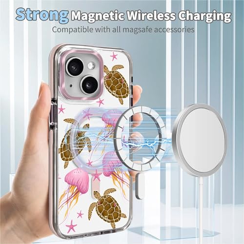 Coque iPhone 14 antichoc magnétique transparente tortue rose - 2