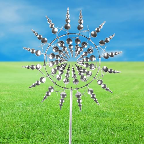 Gohytal Magische Windmühle, 3D Windrad Edelstahl, Windspiel Garten, Einzigartige und magische Metall-Windmühle,Windmühle Garten Geeignet für Garten, Terrasse, Landschaft Dekoration