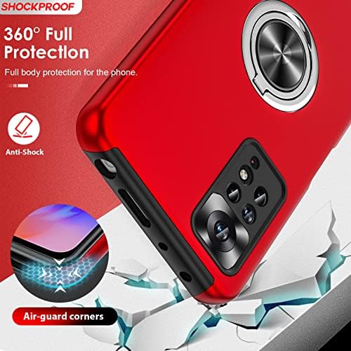 LeYi dla Xiaomi Redmi Note 11 Pro Cover ze szkłem Hartowanym [2 Pack], Wojskowy Odporny Na Wstrząsy Obudowa Pierścień Wytrzymały TPU Silikonowe Zderzak Case dla Redmi Note 11 Pro Czerwony