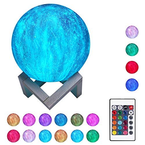 PROZOR Moon Lamp 3D Moon Light Touch Switch Remote Control 16 Colors LED Moon Light with 4 Themes of Starry for Home Bedroom