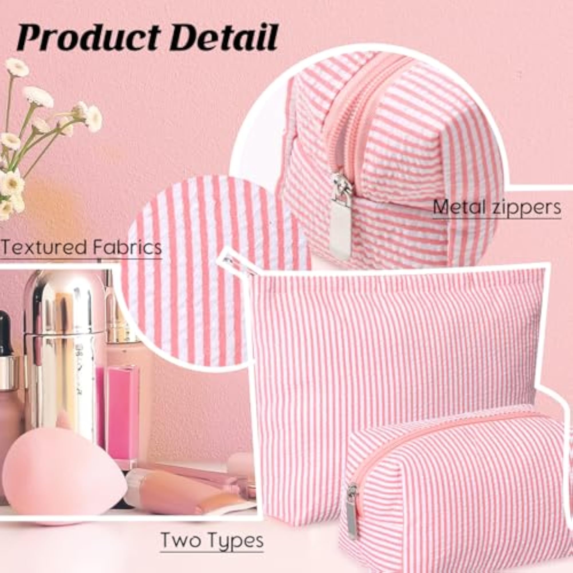 2 Pieces Makeup Bag Set Cute Cosmetic Pouch Gift