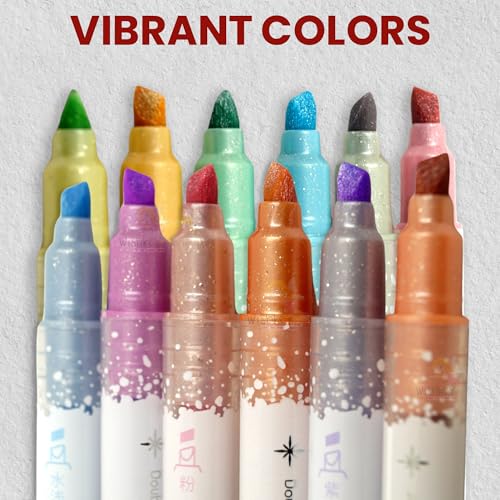 Image of WISHKEY Double-Head Glitter Marker Pens, Shining Non-Toxic Ink, Quick Drying Shimmery Colorful Highlighter Pens for Multipurpose, Stationery Items for Kids and Adults, 8+ Years (Pack of 6, Multicolor)