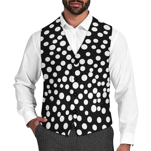 Polka Dot Black White Suit Vests for Men Casual Formal Party Dress Button Waistcoat Vest