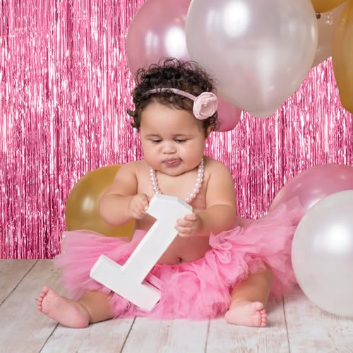Image of BOMSI 5 Pack Pink Tinsel Curtain Party Backdrop Foil Fringe Birthday Photo Booth Streamer Backdrop Theme Decorations