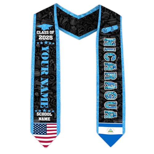 MonkeyVan Custom Nicaraguans Graduation Sash 2025, Nicaragua Graduation Stole, Nicaraguans American Flag Graduation Sash 2025 Ncrg 11