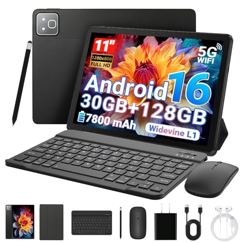 MUISOO Android 16 Tablet 11 inch Tablet with Keyboard Mouse Pen Case 30GB RAM 128GB ROM(1TB TF Expand) 7800mAh WiFi 6 BT5.4 Dual Camera 2 in 1 Tablets Bundle Pad PC for Work Study