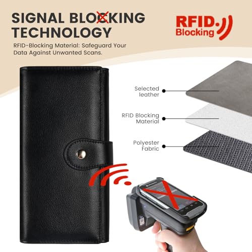 Professional RFID Blocking Wallet for Women - Genuine Leather Work Purse with Phone Pocket, Large Capacity Organizer for Credit Cards, ID, Cash & Office Essentials (Black)4