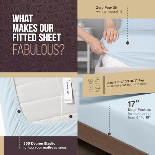 Image of TEXAS LINEN CO. 100% Egyptian Cotton Sheets King Size - 2000 Series Luxury King Bed Sheet Set, Silky Soft Cooling Sateen Weave, 17 inch Extra Deep Pocket Hotel Collection Sheets (4 Pc, Light Blue)