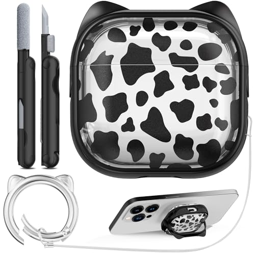Étui AirPods 4 léopard transparent antichoc avec béquille smartphone
