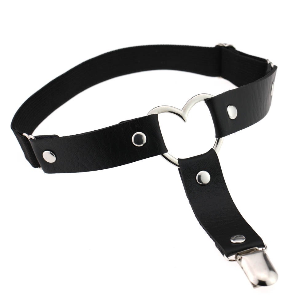 Adjustable Sexy Elasticity Leg Harness Garter Belts Punk Gothic Thigh Ring Garter with Metal Clip - Black