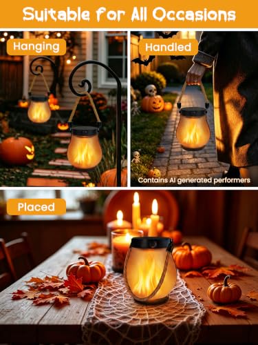 4 Pack Solar Lanterns Outdoor Waterproof Hanging Flame Halloween Lights - image 6