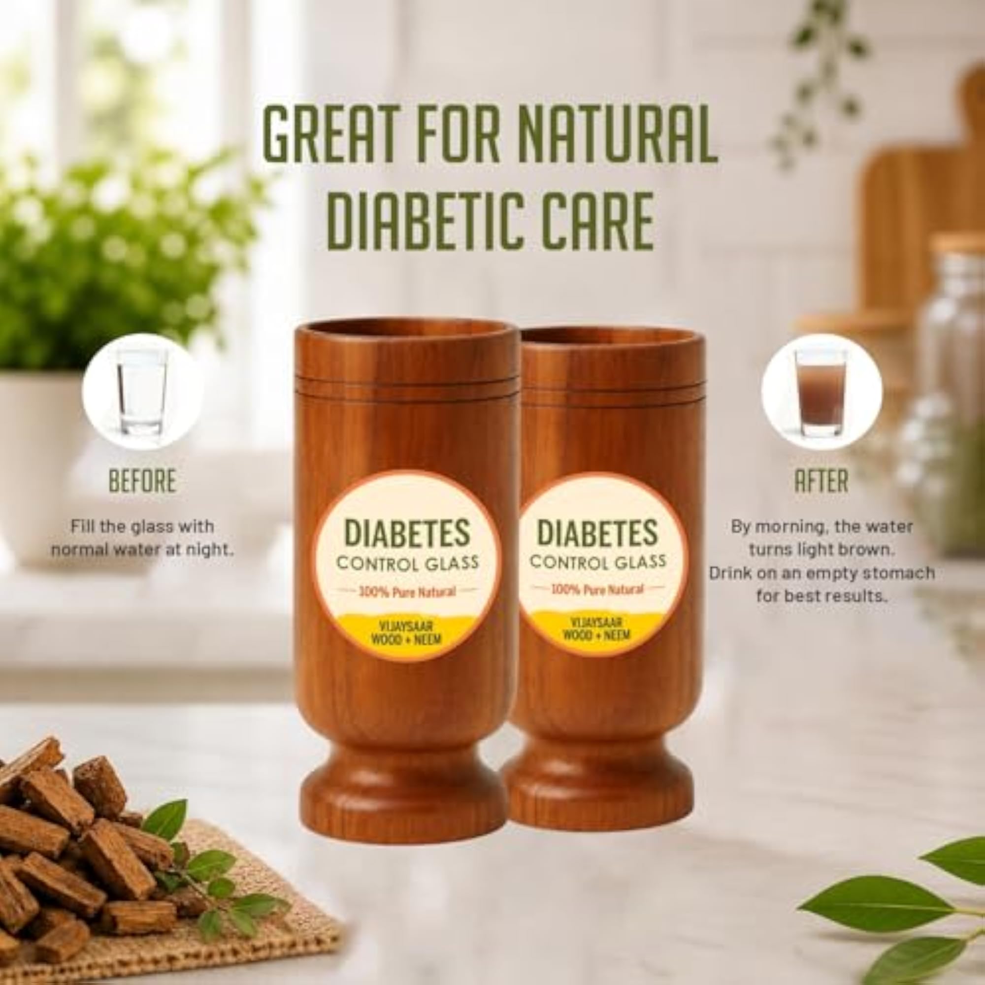 Vijaysar Wood Glass for Diabetes, 100 ML Capacity