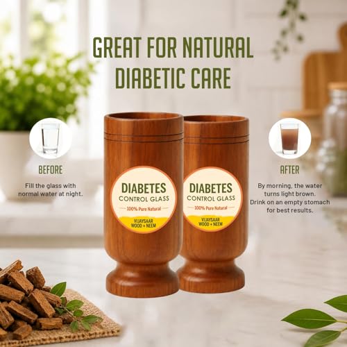Image of Vijaysar Wood Glass for Diabetes with Neem 100 ML Capacity | Lab Tested Ayurvedic Herbal Water Tumbler for Overnight Infused Water | Reusable Natural Glass (Pack of 3)