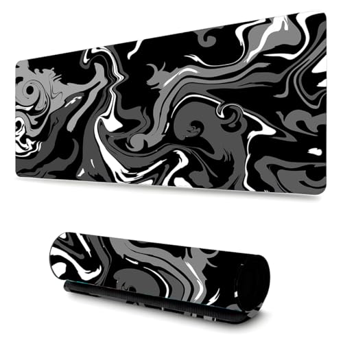 Mouse Pad Gamer Profissional Grande Confortavél Anti Derrapante 87x39cm Escritório - Abstrato Preto e Branco