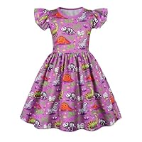 WonderBabe Girls Hallowee Party Dresses Flutter Sleeve Dinosaur Print Casual Dress Kids Halloween Cosplay Outfit Size 9-10