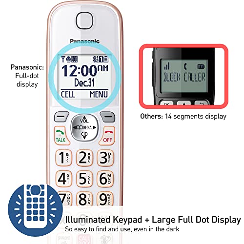 Image of Panasonic Cordless Phone with Link2Cell Bluetooth, Voice Assistant, Answering Machine and Call Blocking, Expandable System with 2 Cordless Handsets - KX-TGD862G (Rose Gold)