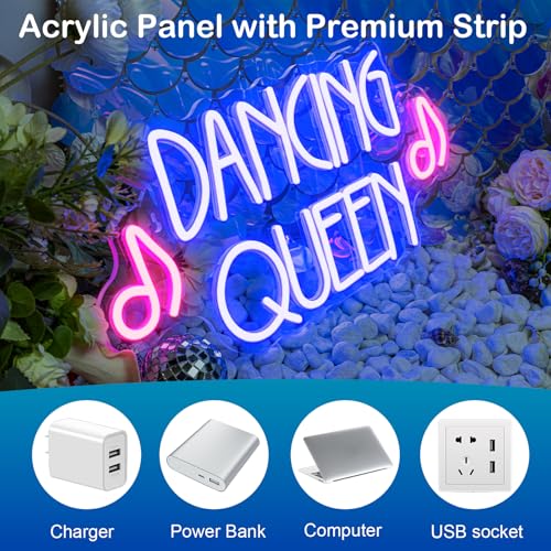 Image of Dancing Queen Neon Sign Dance Led Sign Purple Neon Lights Dance Club Lights Up Sign USB Powered Switch Neon Signs for Wall Decor Dance Studio Dancing Party Bar Dance Club (16.5 * 7.9 inch)