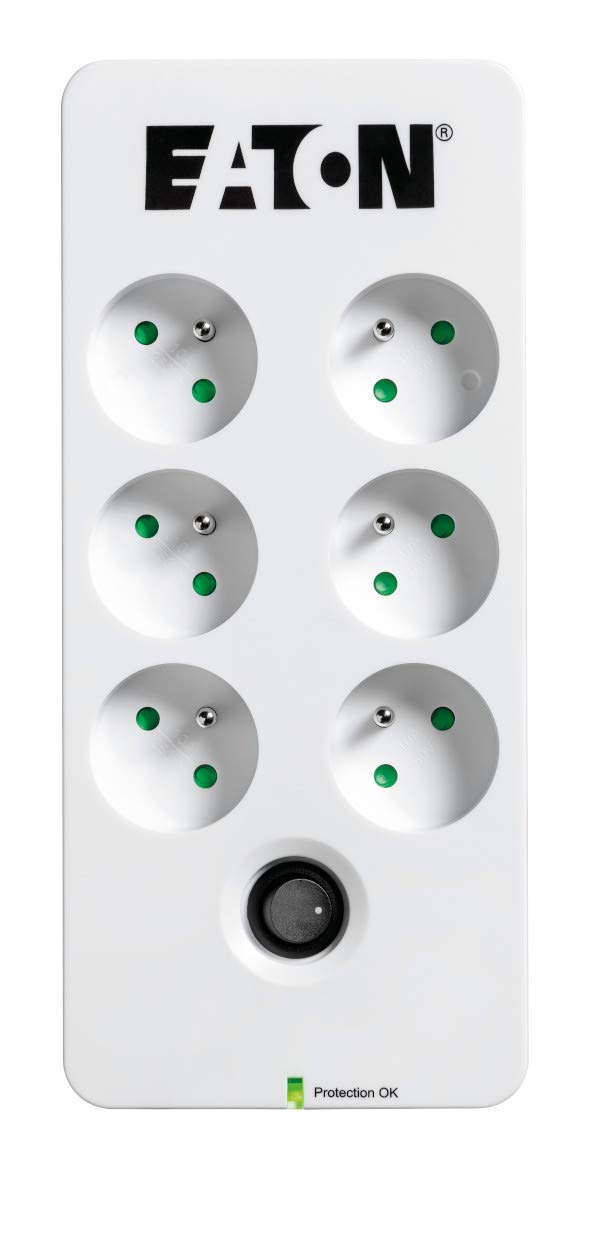 Eaton Protection Box 6 FR – Steckdosenleiste/Überspannungsschutz – 6 französische Steckdosen – Weiß & Schwarz (PB6F)
