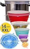 ► Tamaño máximo 9.8 ": Longzon le ofrece una tapa de silicona con un tamaño máximo de 9.8 pulgadas (se puede estirar hasta 12 pulgadas). Nuestra tapa de silicona flexible es compatible con muchos recipientes, incluyen las ollas, los tazones de sopa y los tarros de cristal. ¡Nunca pierda el tiempo transfiriendo alimentos a otro recipiente! Pueden estar en contacto directo con el contenedor.