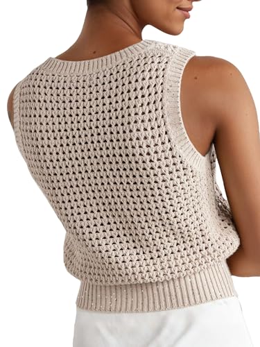 Women's Crochet Sequins Sweater Tanks Summer Lightweight Tops Bohemian Sleeveless Hollow Out Beach Knitted Vests2