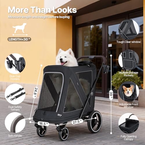 Image of Beberoad Pet Stroller for Medium Dogs, Dog Stroller One-Second Fold, R7 All-Terrain with ER Tires, Mesh Dual-Window, Full Disassembly&Washable Waterproof Oxford Fiber