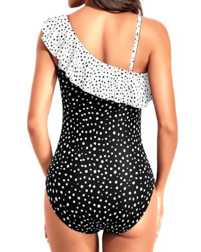 Image of Tempt Me Women One Piece Swimsuits Tummy Control One Shoulder Bathing Suits Ruffle Swimwear