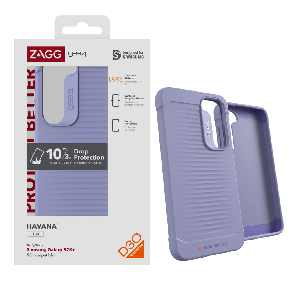 ZAGG Gear4 Havana Handyhülle für Samsung Galaxy S23+ Serie, D30 Fallschutz bis zu 3 m, funktioniert mit kabellosen Ladesystemen, verstärkter Ober-, Boden- und Eckenschutz, schlank und leicht