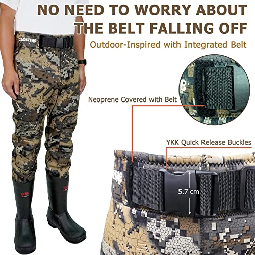 Wader Pants With Boots, Neoprene Waist Wader,800G Insulated Bootfoot Wading Pants Camo Duck Hunting Pants For Men Women, Waterproof Waterfowl Wader Pants, Breathable Fly Fishing Pants, Size 12 #TOP3