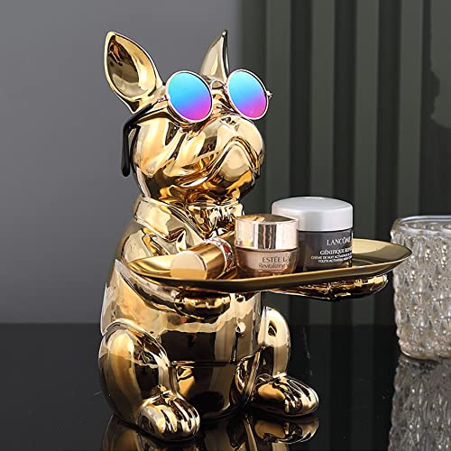 Estatua Bulldog Francés Multifuncional de Resina Dorada miniatura 2