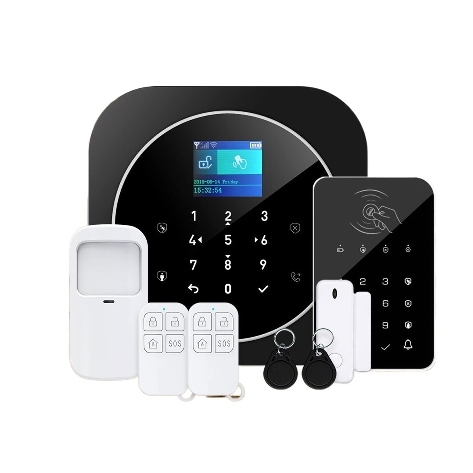Alarmy domowe, G12+K10 System bezpieczeństwa alarmowego Tuya Wi -Fi GSM Home Awlglar Wireless RFID Kluczowe aplikacje Kontrola inteligentnych zestawów domowych(C)