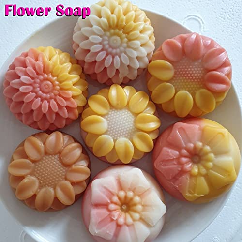 Image of Sakolla 2 Pack Silicone Soap Molds, 6 Cavities Different Flower Shapes Silicone Mold, Perfect Making for Soap, Lotion Bar, Bath Bombs (Pink + Blue)