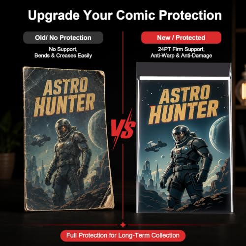 Image of KKU 200 Count Comic Book Bags and Boards, Crystal Clear Acid Free Comic Bags and Boards, Comic Book Storage for Comics