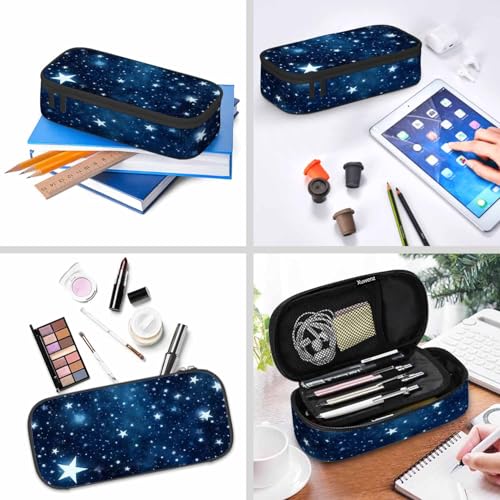 Image of Blue Stars Pencil Case Organizer Shiny Bright Universe Light Christmas Stationery Box Makeup Box School Supply for Boy Girl Men Women