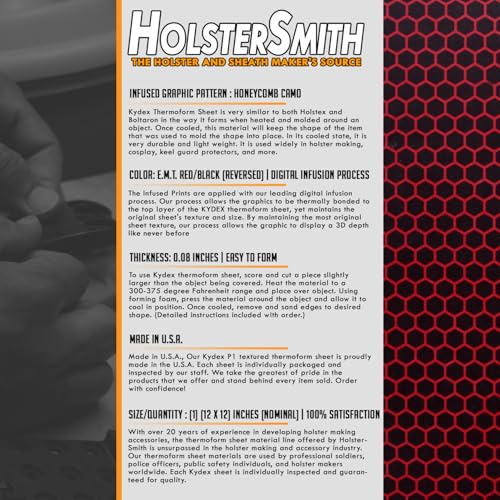 Image of KYDEX Thermoform Sheet - (Honeycomb Camo) - (E.M.T. Red /Black - Reversed) - (12in x 12in) - (1 Sheet) - (for Holster Making, Cosplay, Hobby) - (USA Made)