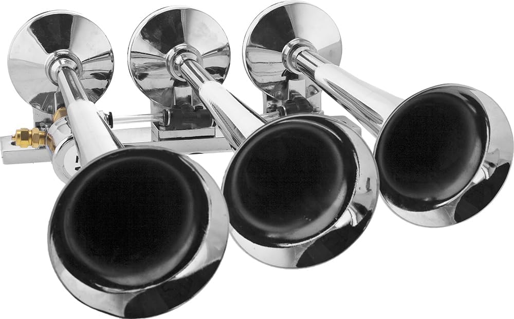 Vixen Horns Train Horn for Truck/Car. 3 Air Horn Chrome Plated Trumpets. Super Loud dB. Fits 12v Vehicles like Semi/Pickup/Jeep/RV/SUV VXH3118
