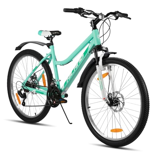 HILAND VTT Femme 26 Pouces, 18 Vitesses, VTT avec Cadre Bas Step-Through et Fourche Suspendue, Vélo pour Femme et Homme Adultes, Rose